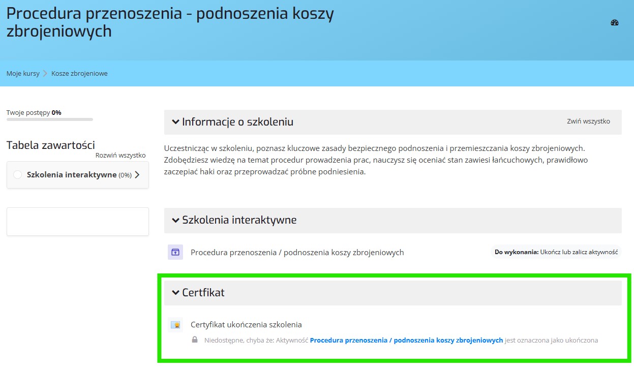 Warunki otrzymania certyfikatu